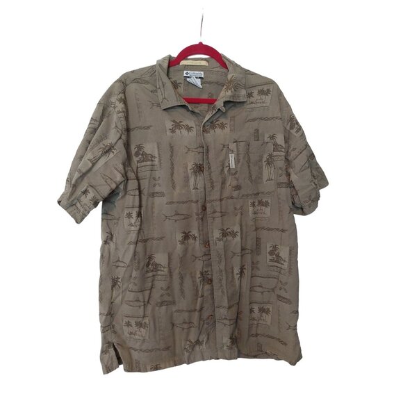 Columbia Mens River Lodge XL Shirt Brown Palm Tree Print - Picture 1 of 4